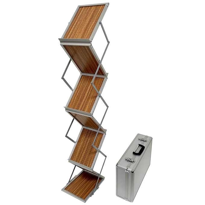 Flex Brochurestander, alu/sølv med træhylder, 6 x A4 #1