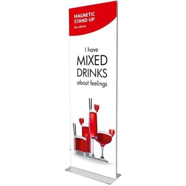 Magnetisk dobbeltsidet bannerstander med aluminiumsramme, sølv - 60x180 cm #1
