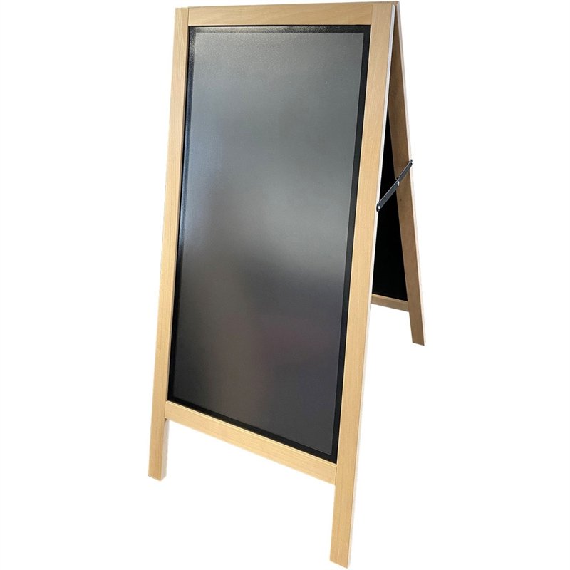 Træskilt i lyst træ, m/magnetisk sort skrivetavle samt front plade plakat str. 42,5x87,5cm. #1