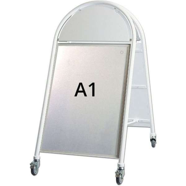 New Gotik Lux Gadeskilt med logoplade og hjul - A1 - hvid #1