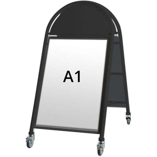 New Gotik Lux Gadeskilt med logoplade og hjul - A1 - sort #1
