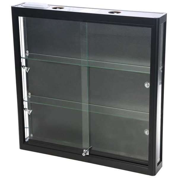 Vitrine glasskab - Showcase Wall Duo glasmontre med LED lys og lås - sort #1
