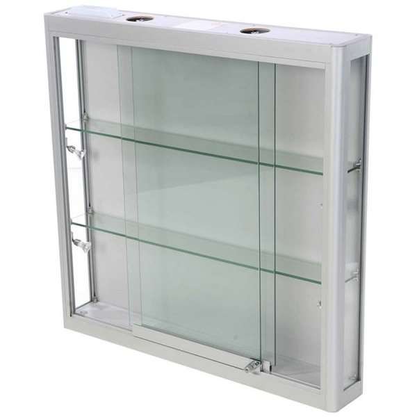 Vitrine glasskab - Showcase Wall Duo glasmontre med LED lys og lås - sølv #7