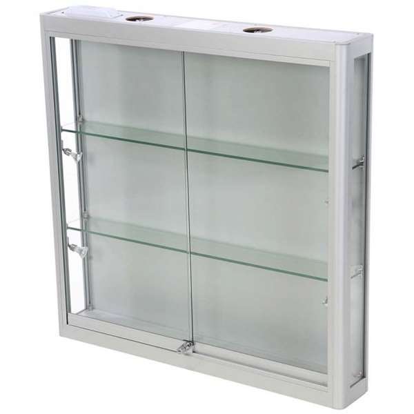 Vitrine glasskab - Showcase Wall Duo glasmontre med LED lys og lås - sølv #1