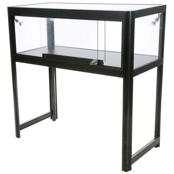 Vitrine glasskab - Showcase Desk Duo glasmontre med LED lys og lås - sort #2