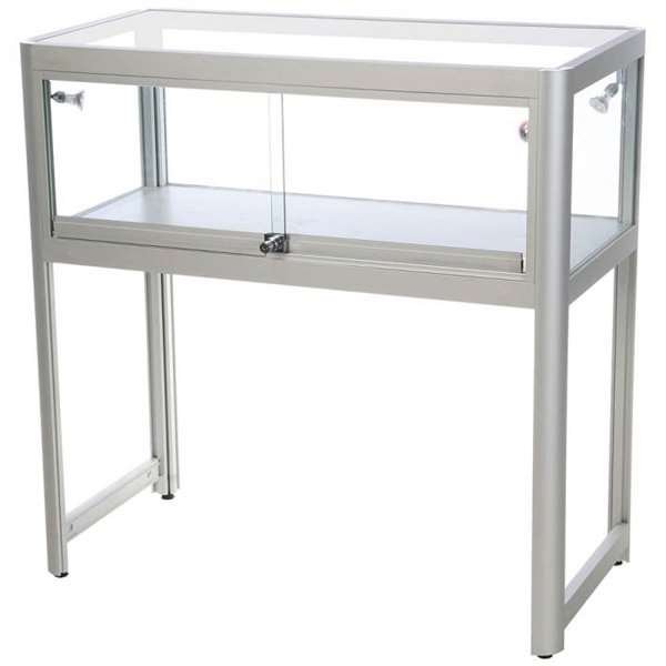 Vitrine glasskab - Showcase Desk Duo glasmontre med LED lys og lås - sølv #1