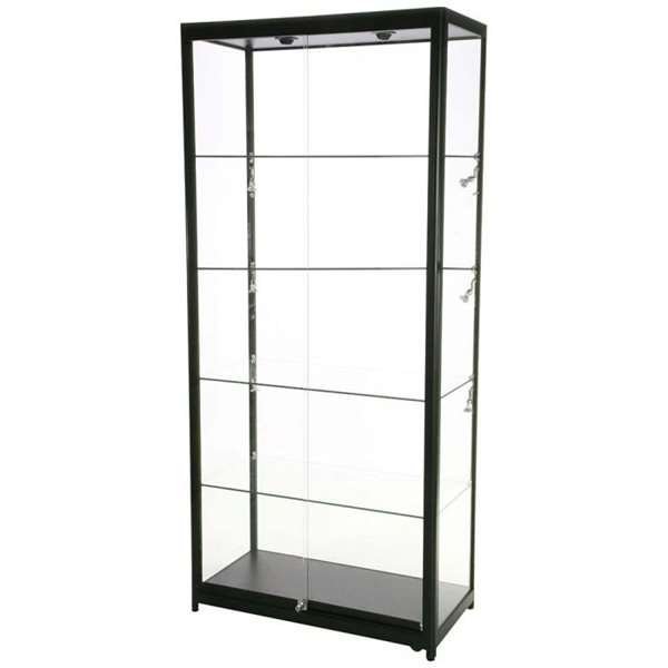 Vitrine glasskab - Showcase Tower Duo glasmontre med LED lys og lås - sort #1
