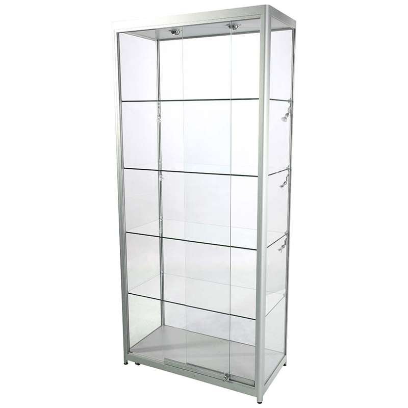 Vitrine glasskab - Showcase Tower Duo glasmontre med LED lys og lås - sølv #2