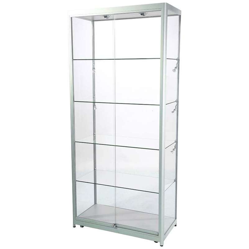 Vitrine glasskab - Showcase Tower Duo glasmontre med LED lys og lås - sølv #1
