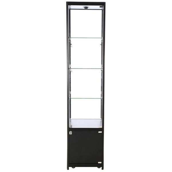 Vitrine glasskab - Showcase Tower Solo glasmontre med underskab, LED lys og lås - sort #11
