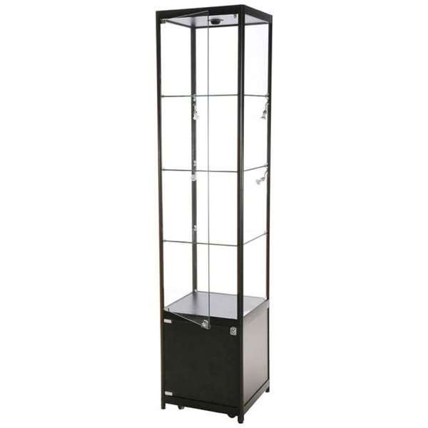 Vitrine glasskab - Showcase Tower Solo glasmontre med underskab, LED lys og lås - sort #7