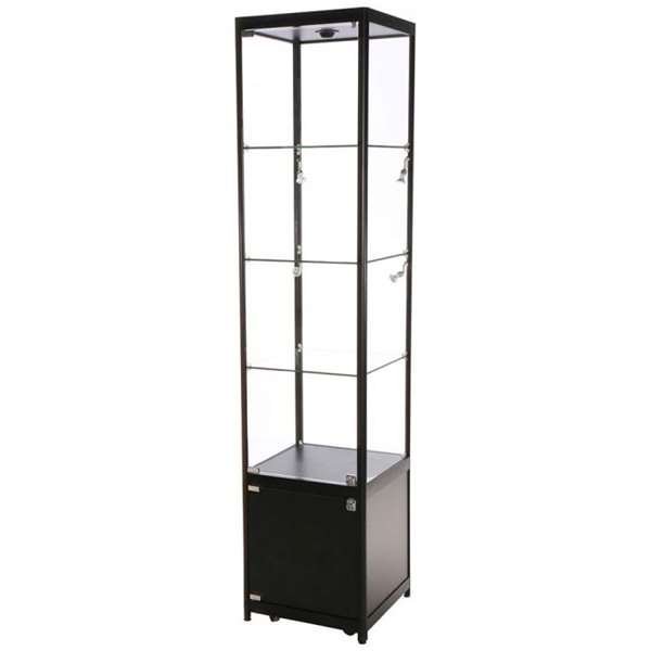 Vitrine glasskab - Showcase Tower Solo glasmontre med underskab, LED lys og lås - sort #1