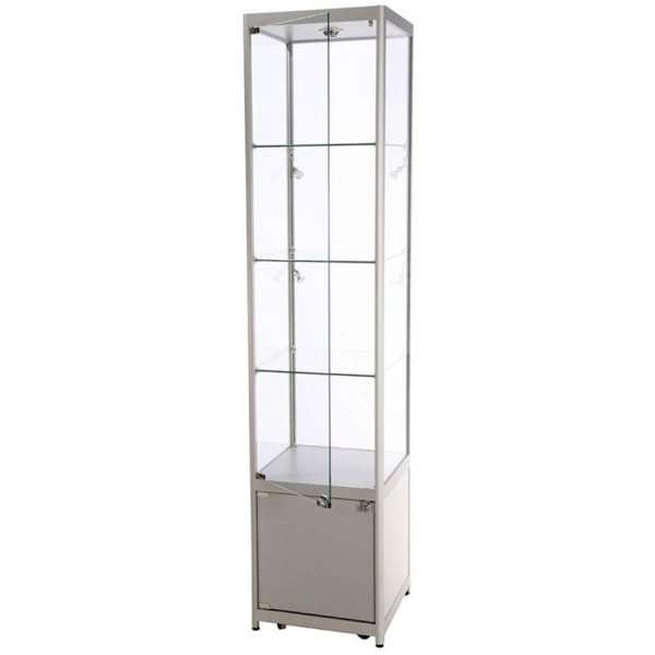Vitrine glasskab - Showcase Tower Solo glasmontre med underskab - sølv #2