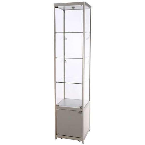 Vitrine glasskab - Showcase Tower Solo glasmontre med underskab - sølv #1