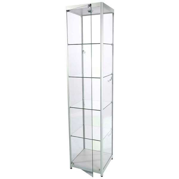 Vitrine glasskab - Showcase Tower Solo glasmontre med LED lys og lås - sølv #9