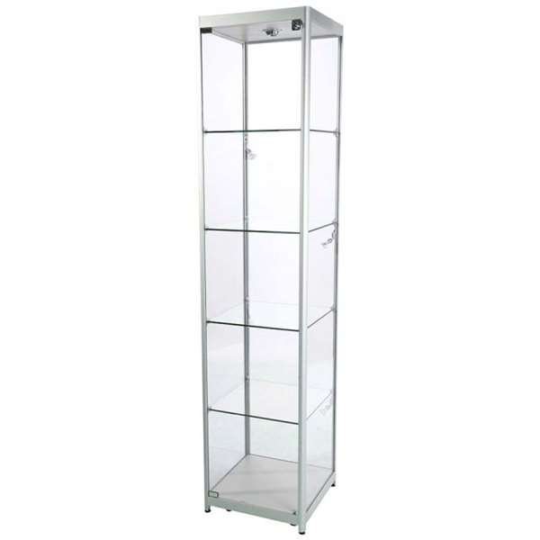 Vitrine glasskab - Showcase Tower Solo glasmontre med LED lys og lås - sølv #1