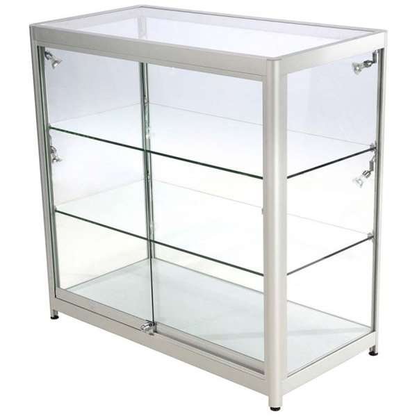 Vitrine glasskab - Showcase Counter Duo glasmontre med LED lys og lås - sølv #1