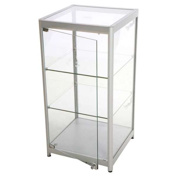 Vitrine glasskab - Showcase Counter Solo glasmontre med LED lys og lås  sølv #1