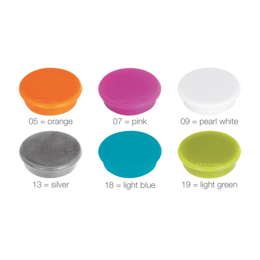 Magneter i 6 neon farver, pakke med 10 stk. Ø32 mm  - Assorteret #1