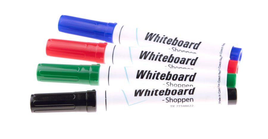 Tuscher til whiteboard, whiteboardmarkere til b&aring;de whiteboard og flipover, 4 stk, Sort/gr&oslash;n/bl&aring;/r&oslash;d
