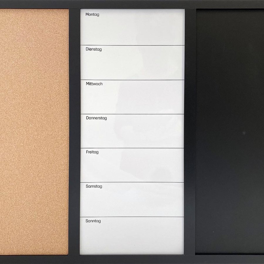 Whiteboard med ugeplan TYSK, kork og kridt tavle 60 x 40 cm, inkl. sort magnetisk tush, 4 x sorte 20 mm magneter, 12 sorte nåle og 1 pakke kridt (5 stk.) #2