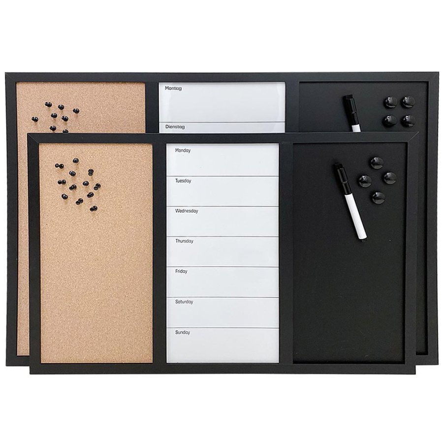 Whiteboard med ugeplan TYSK, kork og kridt tavle 60 x 40 cm, inkl. sort magnetisk tush, 4 x sorte 20 mm magneter, 12 sorte nåle og 1 pakke kridt (5 stk.) #8