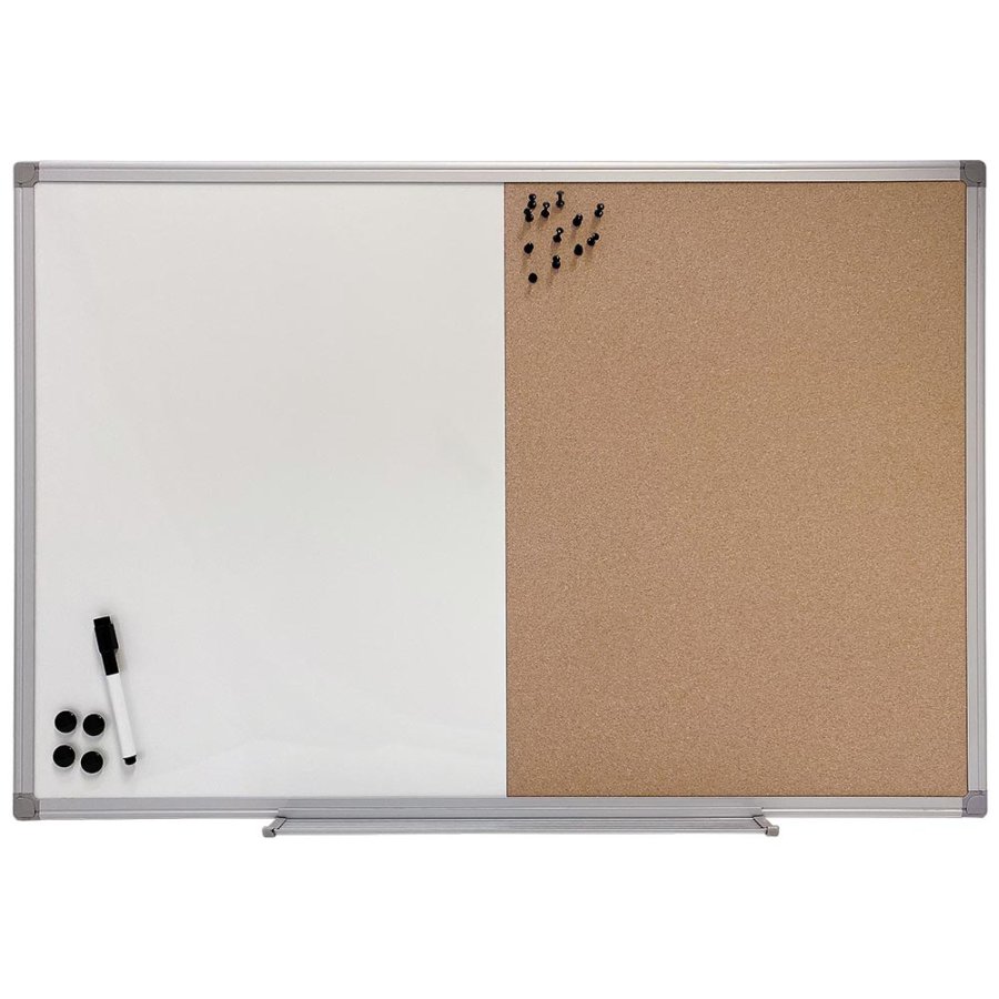 Whiteboard, kork- og kridt kombitavle med ugeplan, inkl. sort magnetisk tusch, magneter, n&aring;le og kridt, 90 x 60 cm