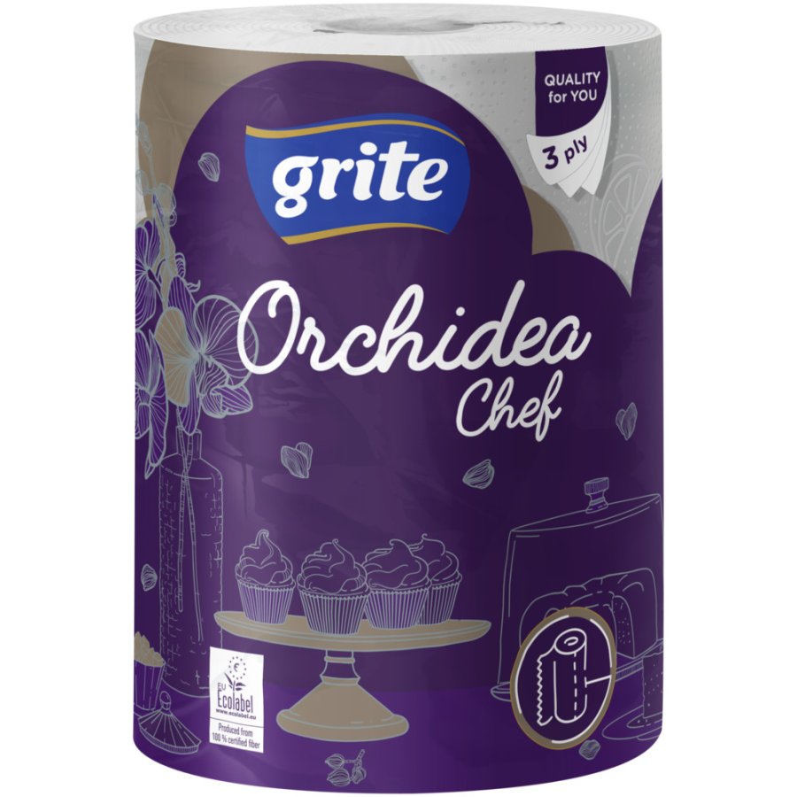 Køkkenrulle, Grite Orchidea, 3-lags, 100% nyfiber, 28 ruller #1