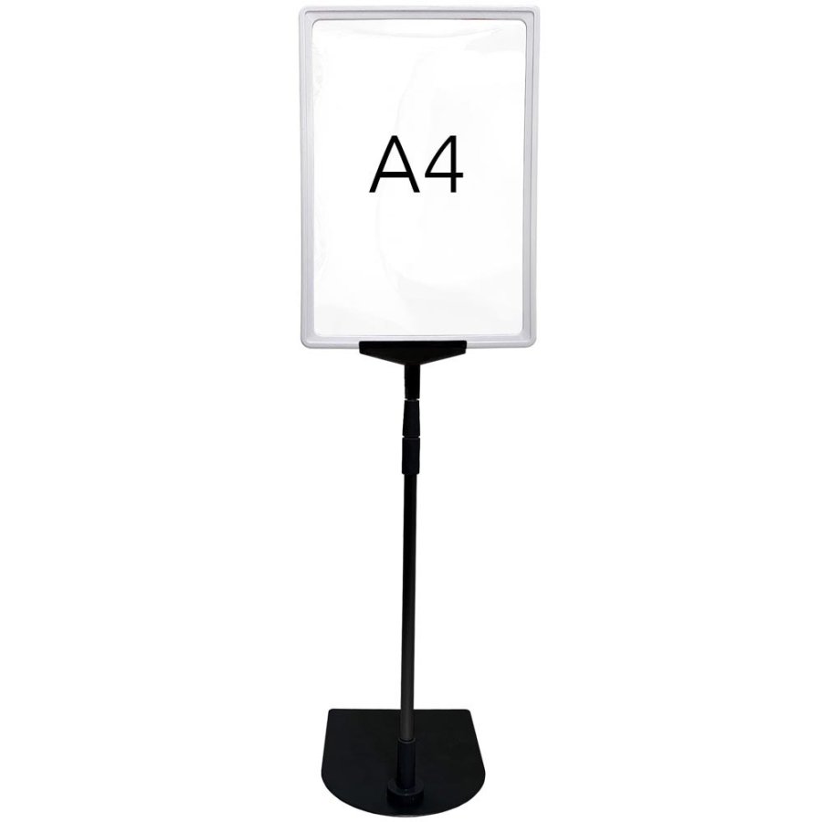 Skilteholder, stang og fod af metal, ABS Ramme, Sort, A4