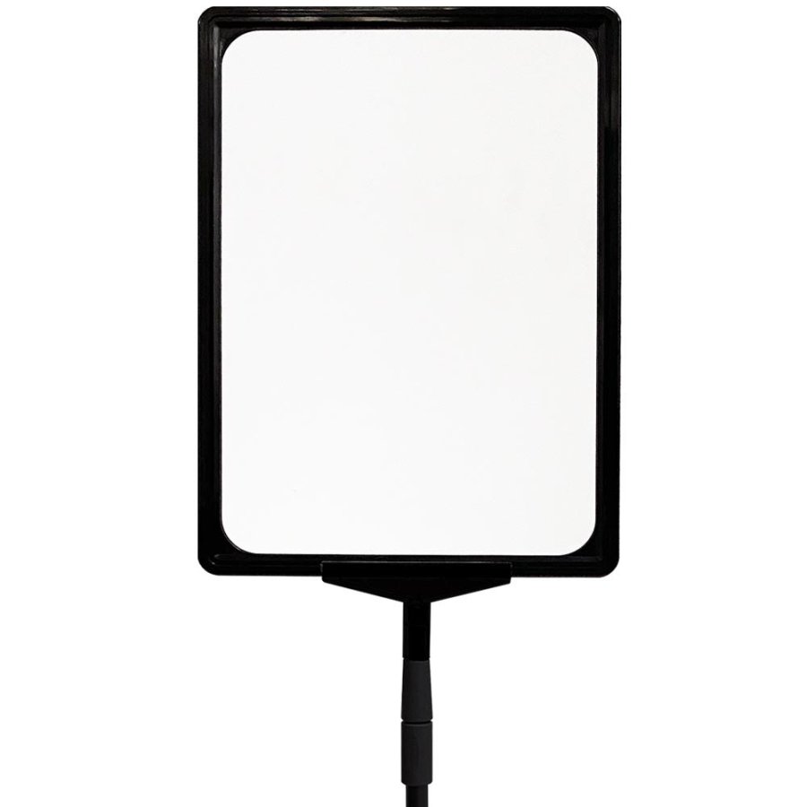 Prisrammes&aelig;t, sort st&aring;l fod og alu stang, sort A4 ramme (21 x 29,7cm). H&oslash;jde 72 - 90 cm, bredde 21,8cm, fod 16 x 21 cm