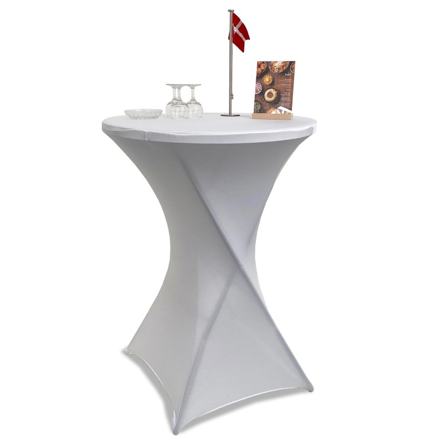 Event table rundt Ø 80cm - højde 110cm, hvid plade med stål stel med Elastisk hvid dug #1