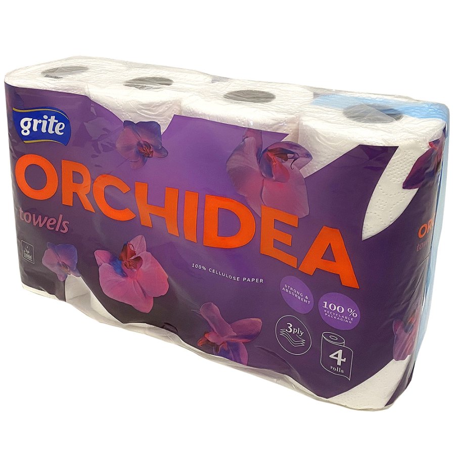 Køkkenrulle, Grite Orchidea, 3-lags, 100% nyfiber, 28 ruller