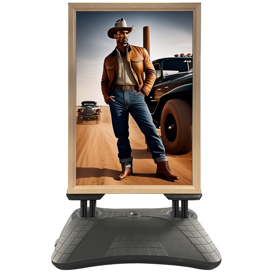 Stilfuldt Wind-Pro Vandbase Gadeskilt i Grå/Light Wood - A1 Størrelse