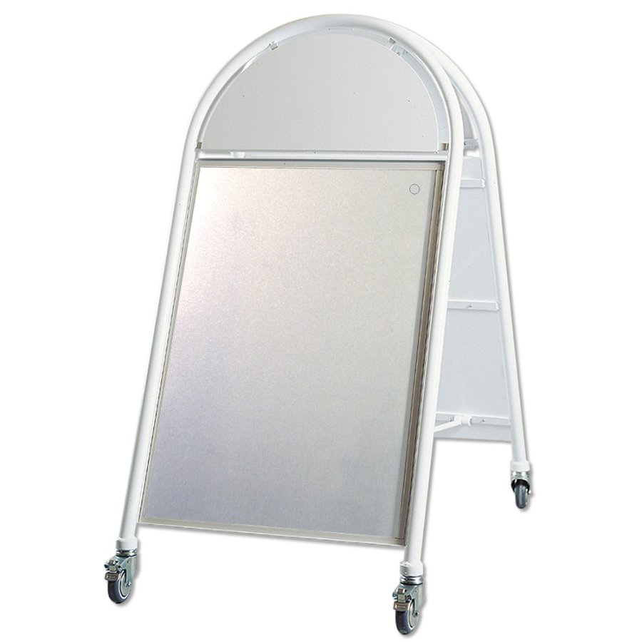 New Gotik Lux Gadeskilt med logoplade og hjul - A1 - hvid