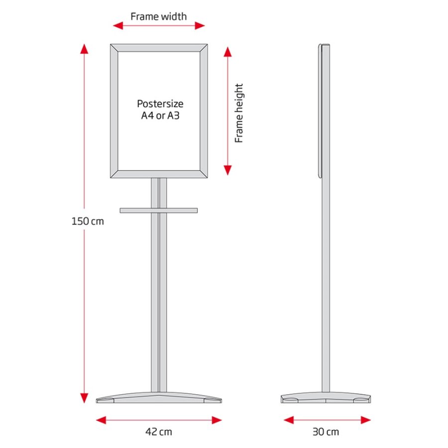H&aring;ndspritstander med hylde og A4 Klikramme