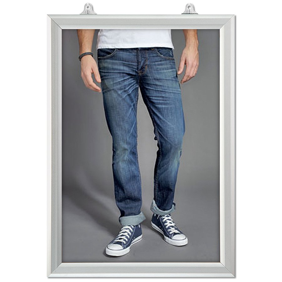 Slide-in ramme dobbeltsidet vertikal, med 25mm aluminium profil, s&oslash;lv - A4