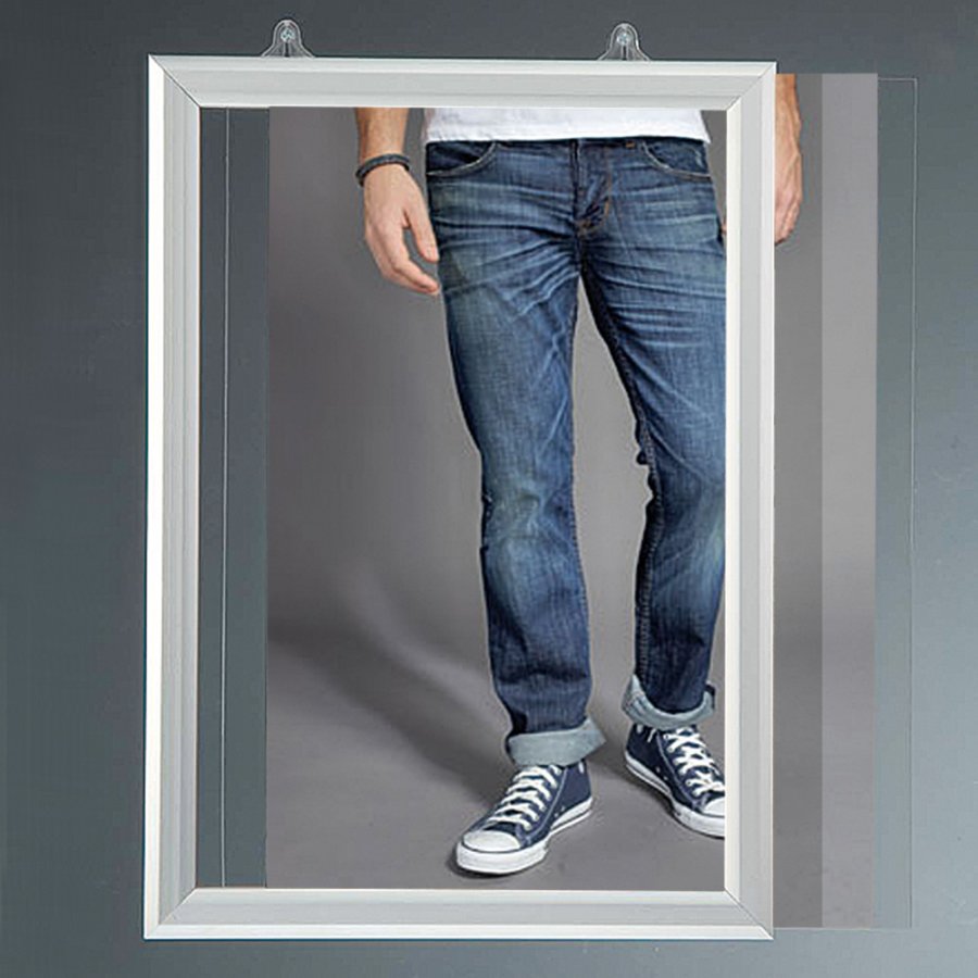 Slide-in ramme dobbeltsidet vertikal, med 25mm aluminium profil, s&oslash;lv - A3