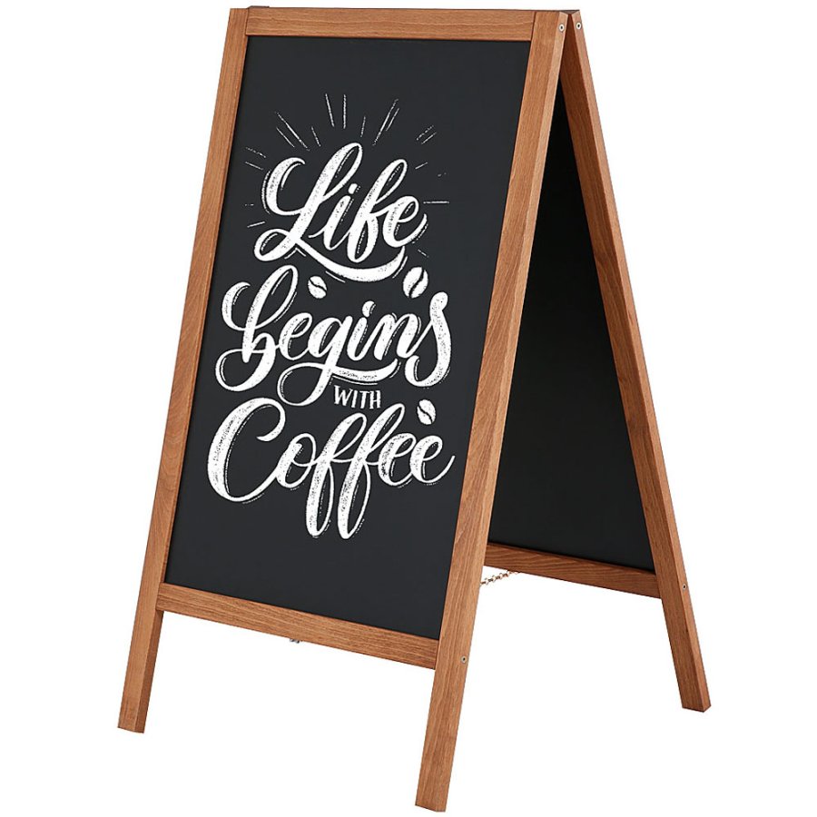 Wooden A-Board, m&oslash;rkbejdset, med st&aring;ltavler, 46 x 68 cm