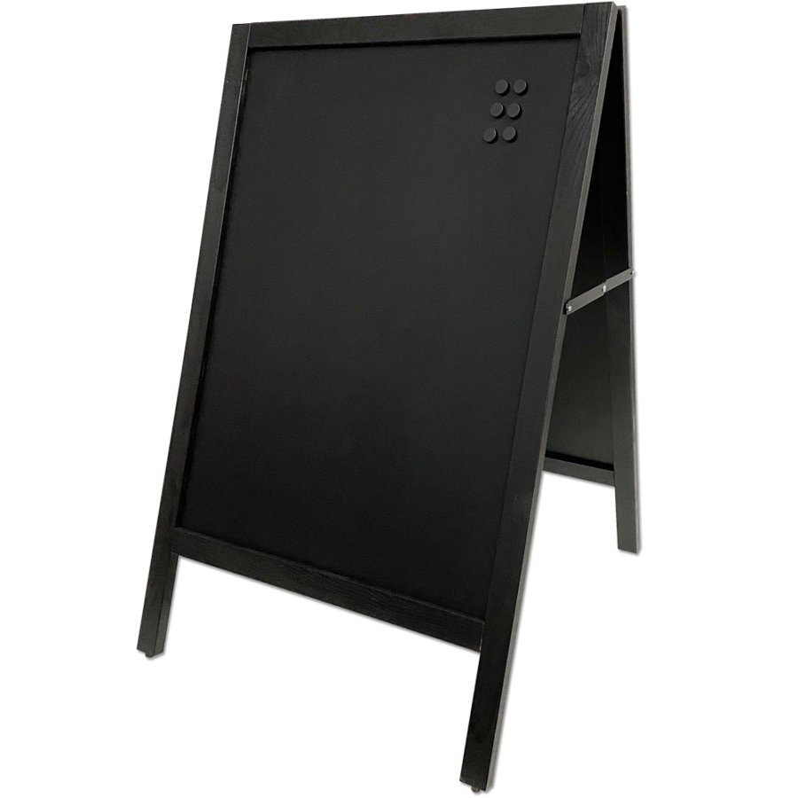 Wooden A-skilt i sortbejdset tr&aelig;, med st&aring;ltavler,  59 x 78 cm