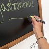 A-skilt kridttavle inkl. 8 stk. kridt-markerpenne, 53 x 67 cm - m&oslash;rkbejdset tr&aelig; #8