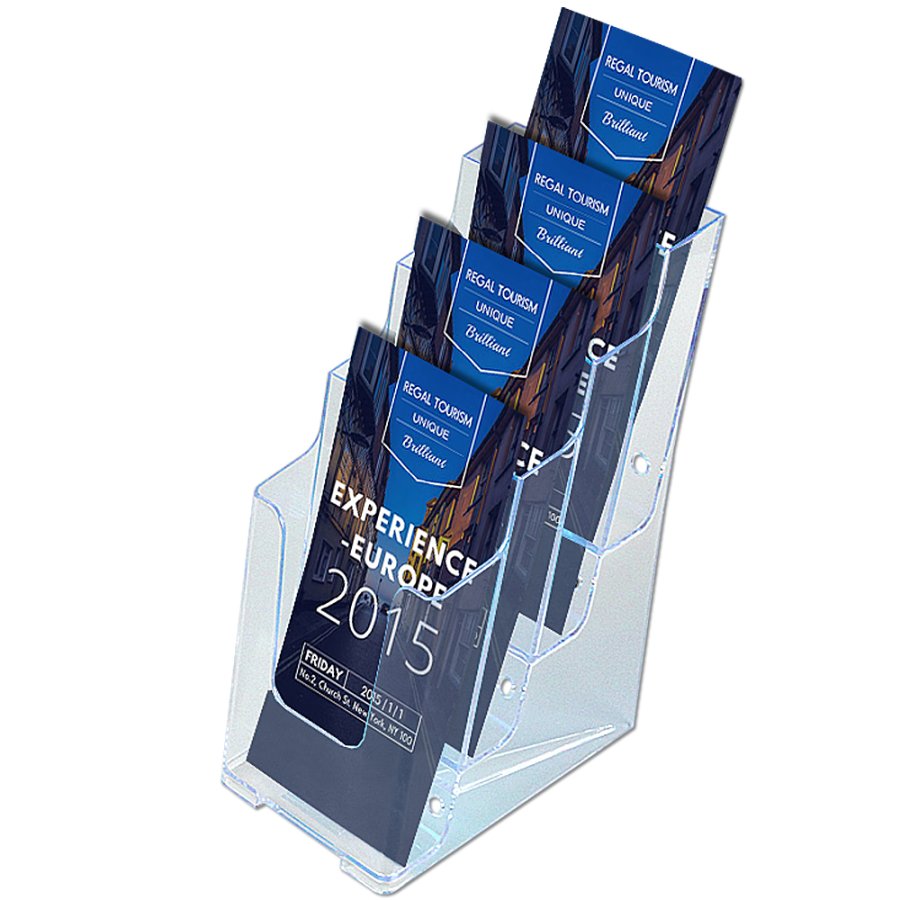 Bord & V&aelig;gdispenser, akrylbrochureholder - 4 x M65
