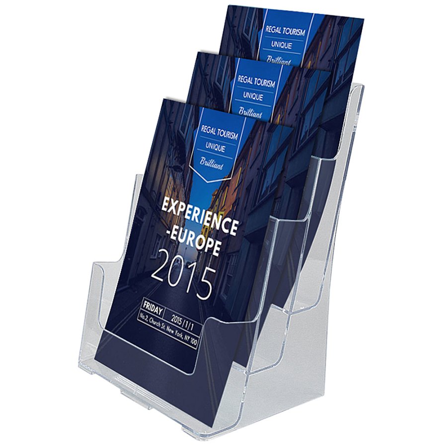 Bord & V&aelig;gdispenser, akrylbrochureholder, 3 x A4