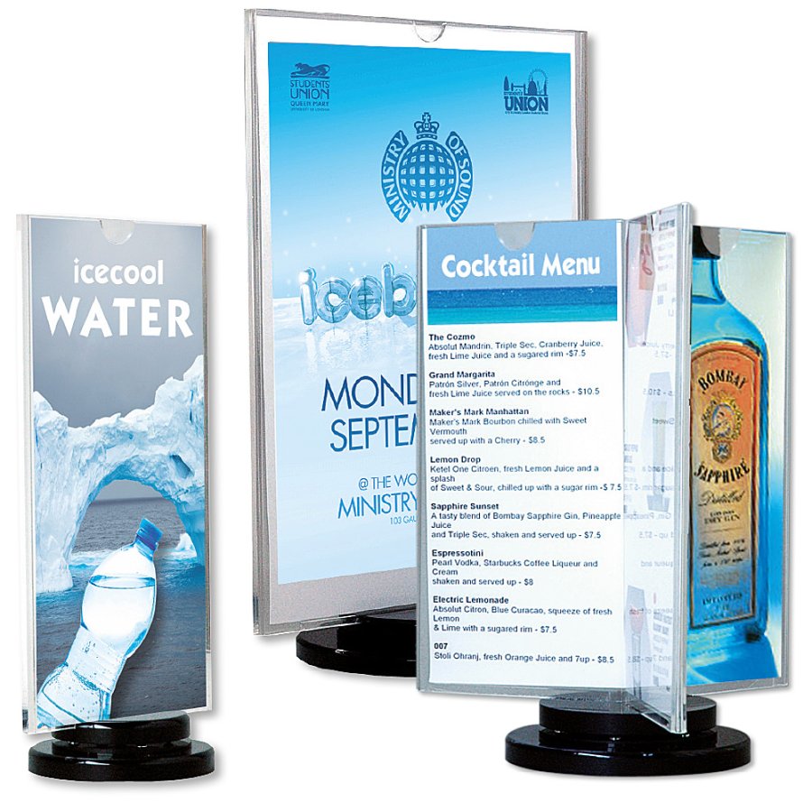 Spin Menukortholder vertikal - 2xM65 Flyer - 9.9x21 cm - sort