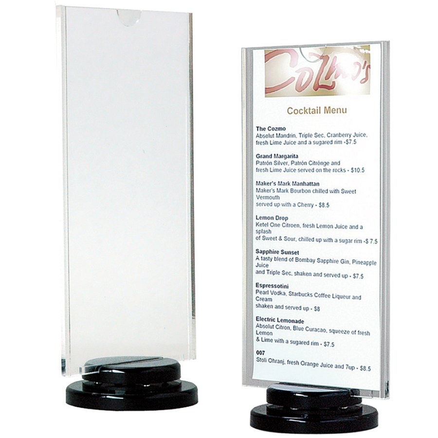 Spin Menukortholder vertikal - 2xM65 Flyer - 9.9x21 cm - sort