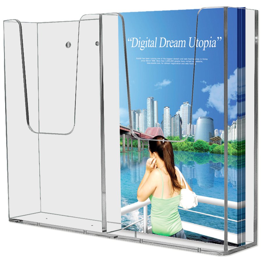 Akryl Brochureholder til v&aelig;g - vertikal - Flyer - 2xM65 - 9.9x21 cm