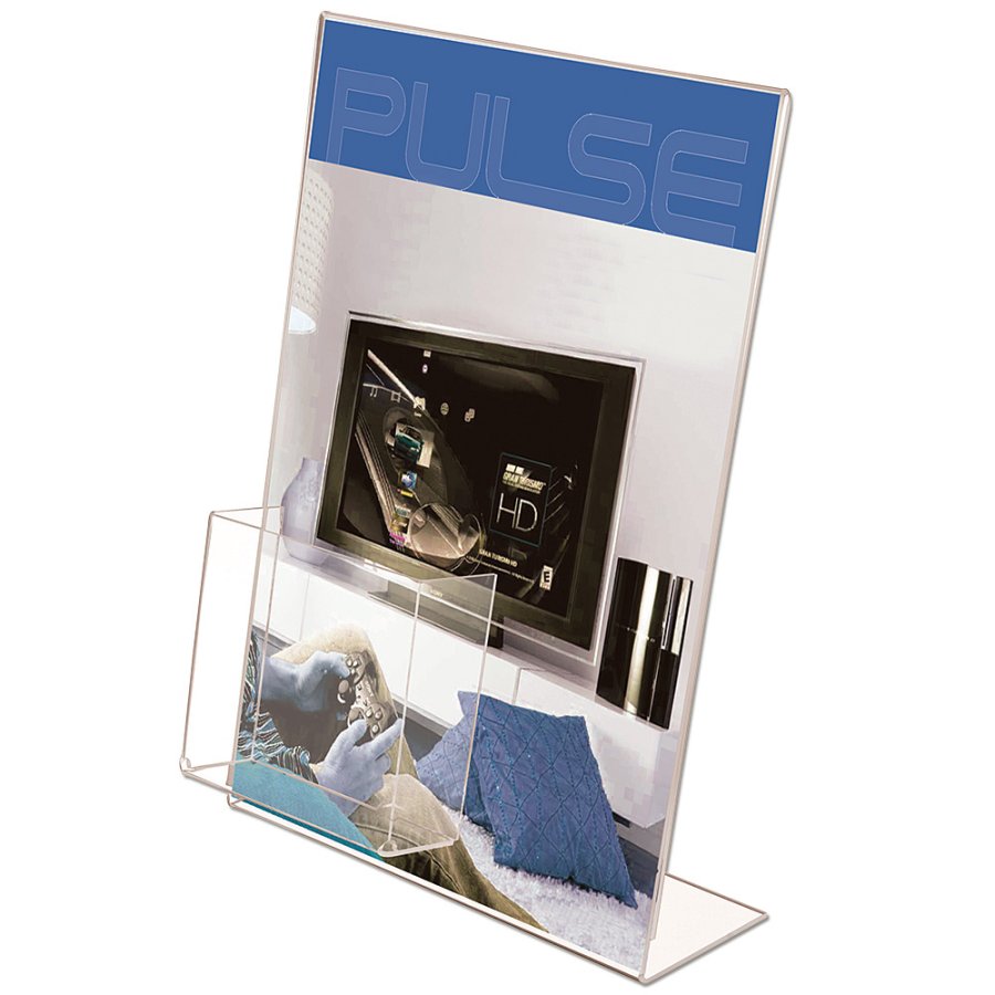 L - Menukortholder A4 med holder til visitkort - vertikal