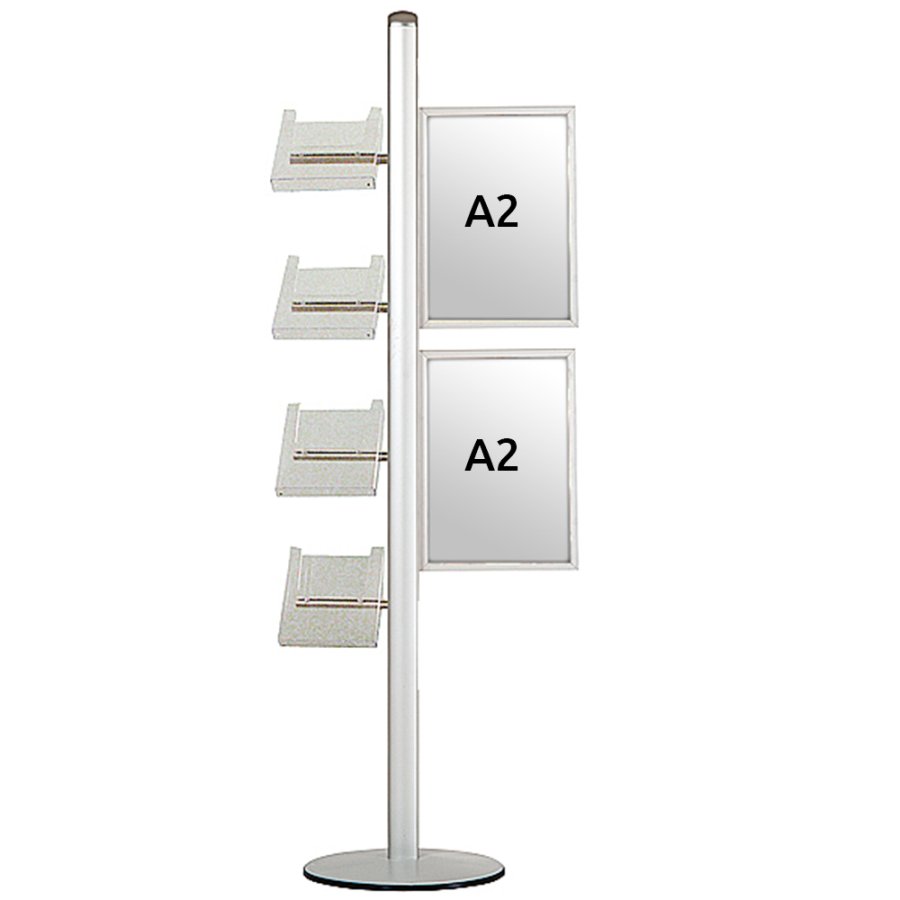 Infostander, MultiStand, enkeltsidet, 4 A4 hylder, 2 slide-in rammer, A2 - 42 x 59,4 cm