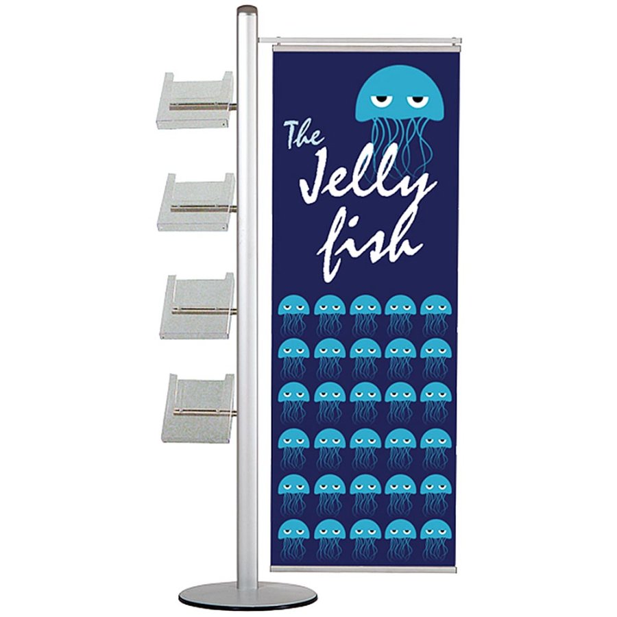 Bannerdisplay, MultiStand, enkeltsidet, 4 A4 hylder, banner, 50 cm