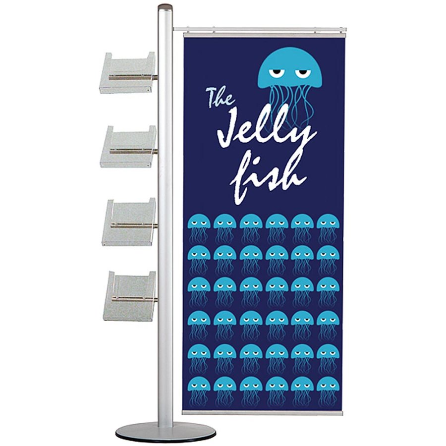 Bannerdisplay, MultiStand, enkeltsidet, 4 A4 hylder, banner, 60 cm
