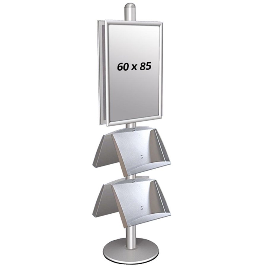 Infostander, MultiStand, dobbeltsidet, 4 st&aring;lhylder, 2 klikrammer, 60 x 85 cm